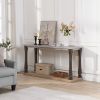 60 inch Long Rectangle Mid-Century Console Table for Entryway, Wood sofa Table with 2-Tier Storage Shelf, Grey Tabletop