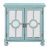 Classic Storage Cabinet 1pc Modern Traditional Accent Chest with Mirror Doors Antique Aqua Finish Pendant Pulls Wooden Furniture Living Room Bedroom