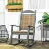 Outsunny Outdoor Rocking Chair, Traditional Wicker Porch Rocker w/ Soft Padded Seat, Breathable Backrest, Fade-Resistant Waterproof HDPE Frame with PE