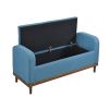 Mid-Century Modern Lift Top Storage Bench 1pc Tufted Blue Upholstered Solid Wood Walnut Finish Wooden Furniture