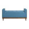 Mid-Century Modern Lift Top Storage Bench 1pc Tufted Blue Upholstered Solid Wood Walnut Finish Wooden Furniture