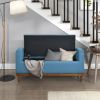 Mid-Century Modern Lift Top Storage Bench 1pc Tufted Blue Upholstered Solid Wood Walnut Finish Wooden Furniture