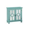 Classic Storage Cabinet 1pc Modern Traditional Accent Chest with Mirror Doors Antique Aqua Finish Pendant Pulls Wooden Furniture Living Room Bedroom