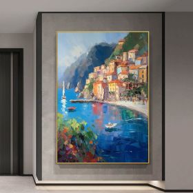 Hand Painted Oil Painting Original Mediterranean Landscape Oil Painting on canvas Coastal Beach Texture Oil Painting Acrylic Coastal Wall Art Decor fo (style: 1, size: 60X90cm)